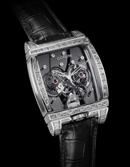Replica Corum Tourbillon & Classical Watch Golden Tourbillon Panoramique Grey Sapphire 382.879.69/0F01 0000 White Gold - Diamonds